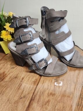 Dolce Vita Taupe Suede Buckle Block Heel Sandals